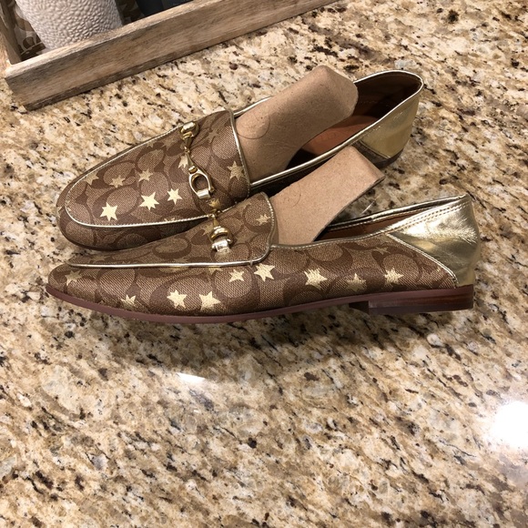 Coach Haley Loafer With Star Print Tan Brown Gold 10 - Picture 1 of 12
